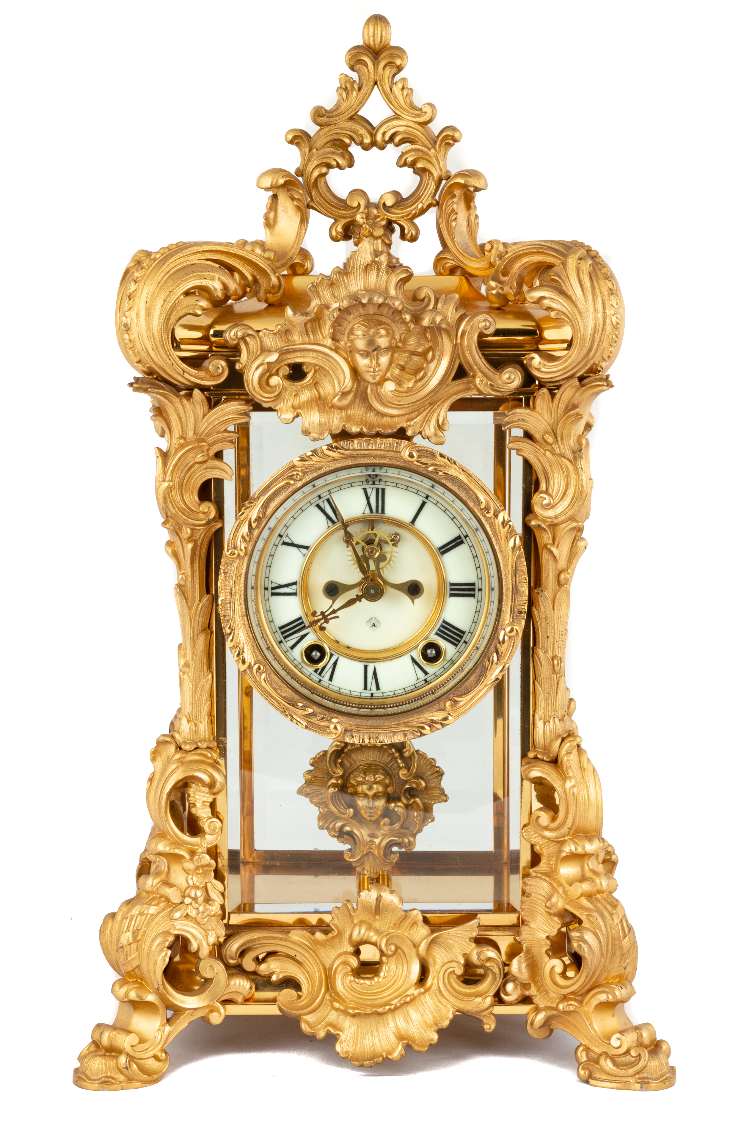 Appraisal: FINE ANSONIA GILT BRONZE SHELF CLOCK circa Open escapement and