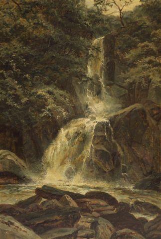 Appraisal: EDGAR LONGSTAFFE - A WATERFALL IN A TREE LINED GORGE