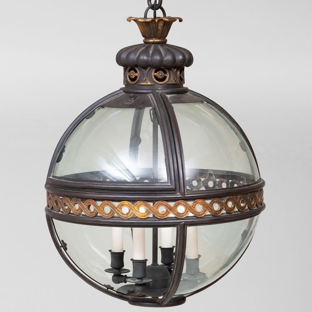 Appraisal: Metal and Gilt-Metal Orb-Formed Four-Light Lantern by Jamb Dimension Condition