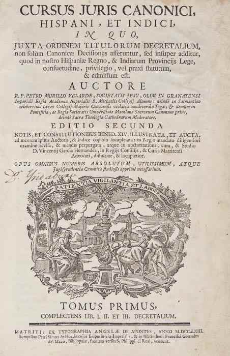 Appraisal: Spanish Law - Murillo Velarde Pedro Cursus Juris Canonici Hispani