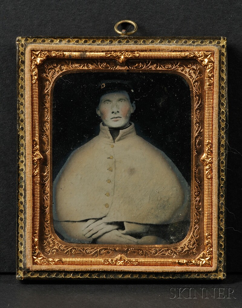 Appraisal: Sixth Plate Ambrotype of a Soldier wearing a caped cloak