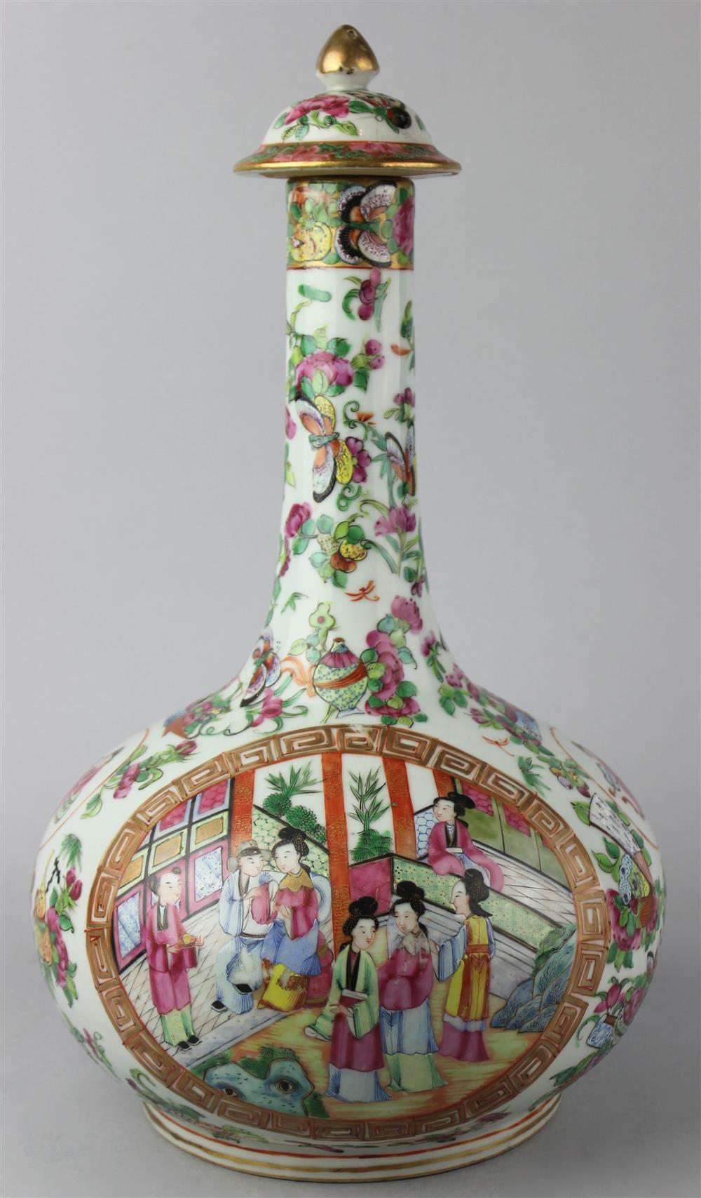 Appraisal: CHINESE EXPORT ROSE MEDALLION BOTTLE AND TOP CIRCA of compressed