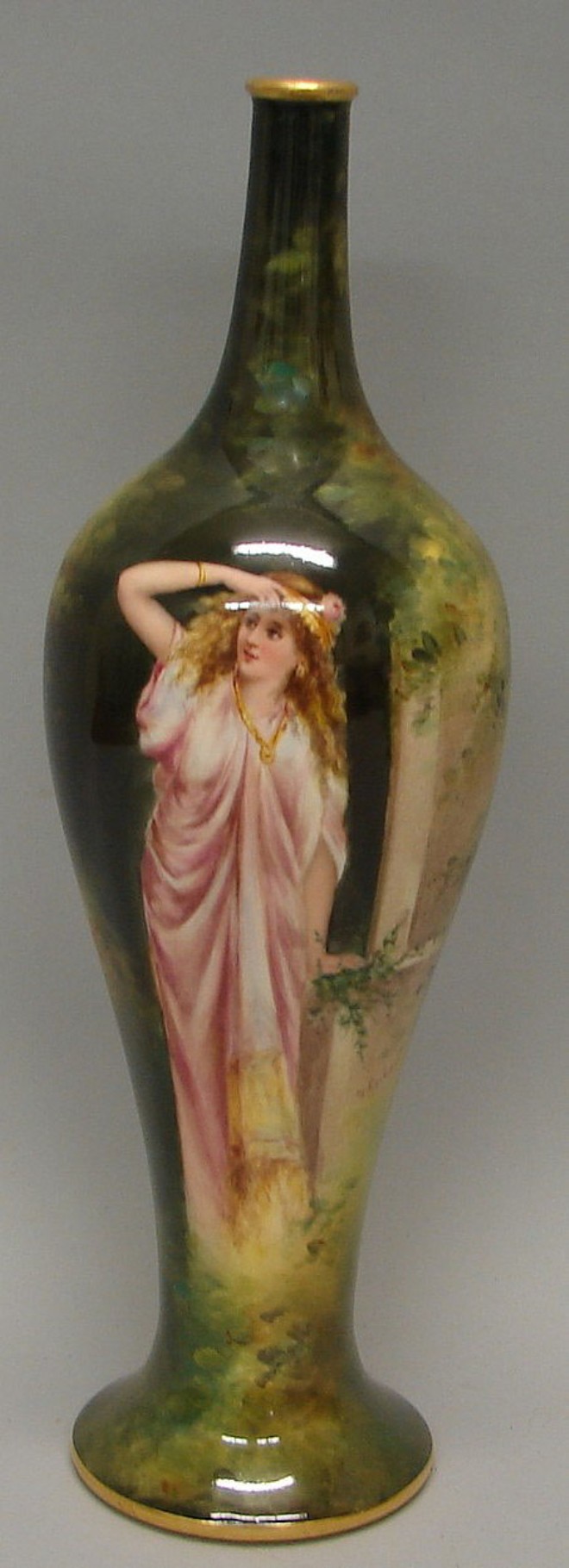 Appraisal: Vase features full length portrait of classical woman surrounded by