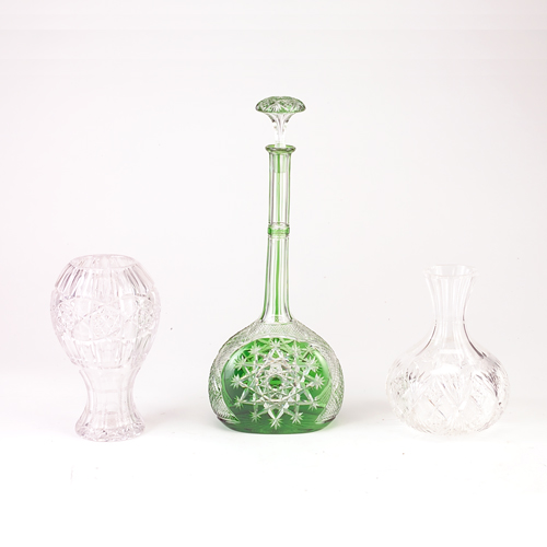 Appraisal: Three cut glass pieces to include a bulbous vessel a