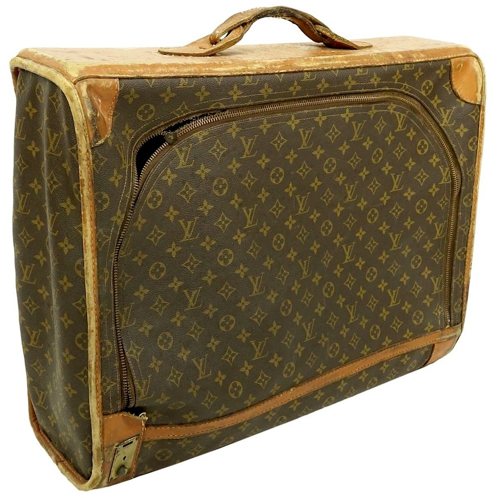 Appraisal: Louis Vuitton monogrammed Brown Leather Suitcase Vintage Louis Vuitton monogrammed