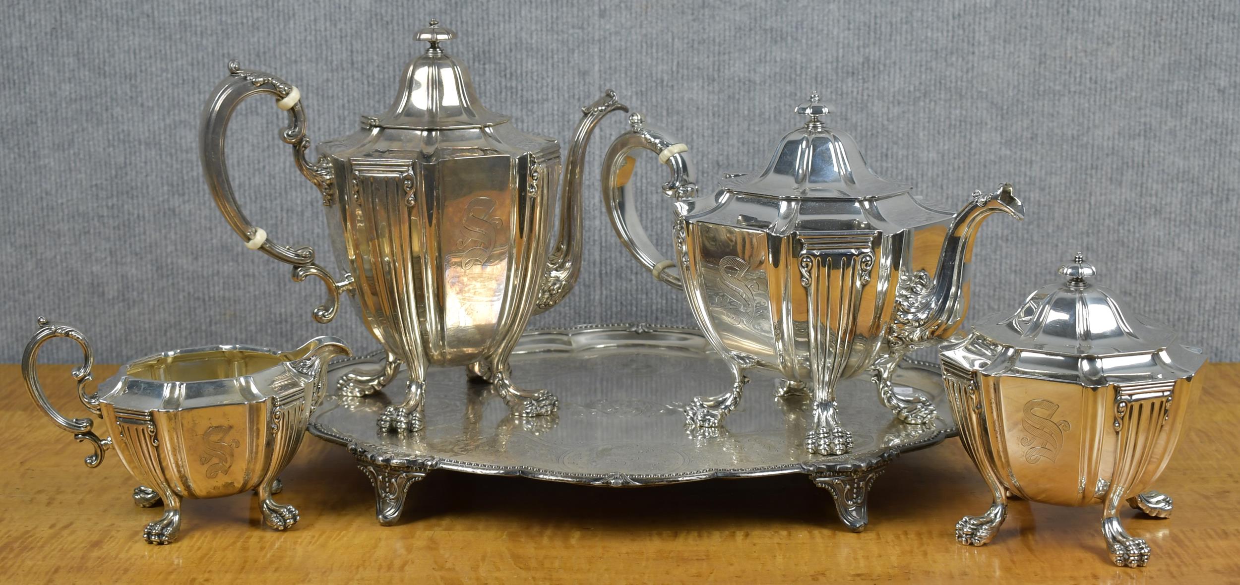 Appraisal: FOUR PIECE STERLING SILVER TEA SERVICE Fine vintage piece footed