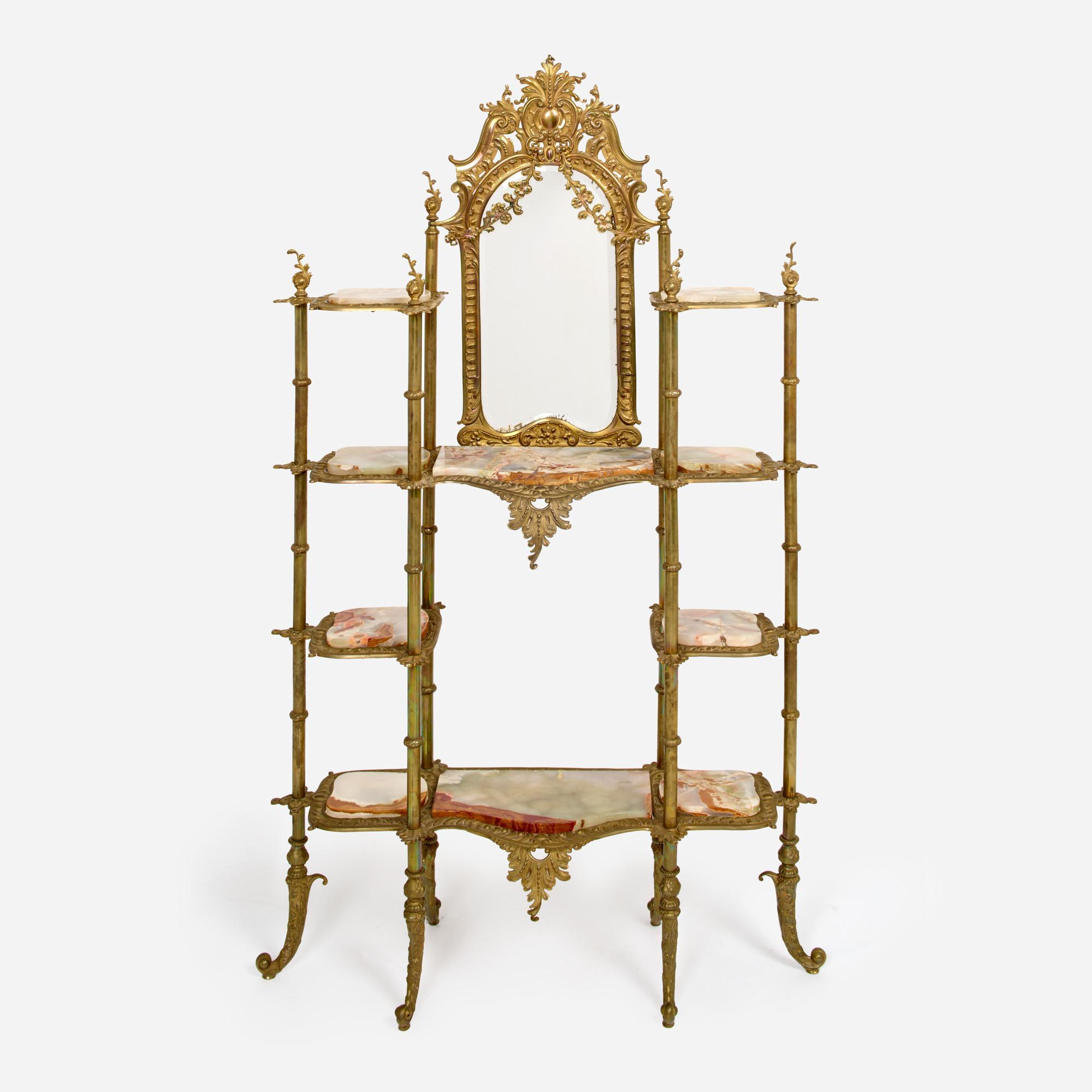 Appraisal: BELLE EPOQUE ONYX AND BRASS ETAGERE WITH MIRROR An antique