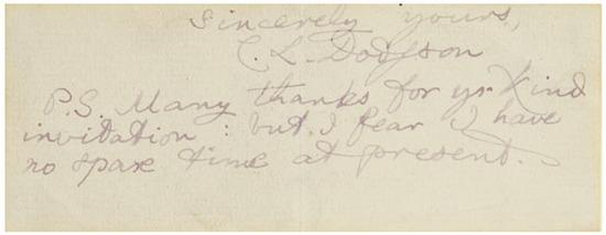 Appraisal: CARROLL Lewis Charles Lutwidge Dodgson - Clipped signed post-script Purple