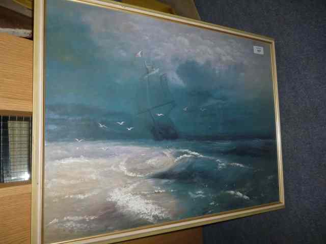 Appraisal: TH CENTURY SCHOOL Ship in a stormy sea oils on