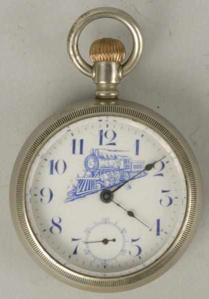 Appraisal: Pocket Watch with Steam Engine Tender Motif Description Works well