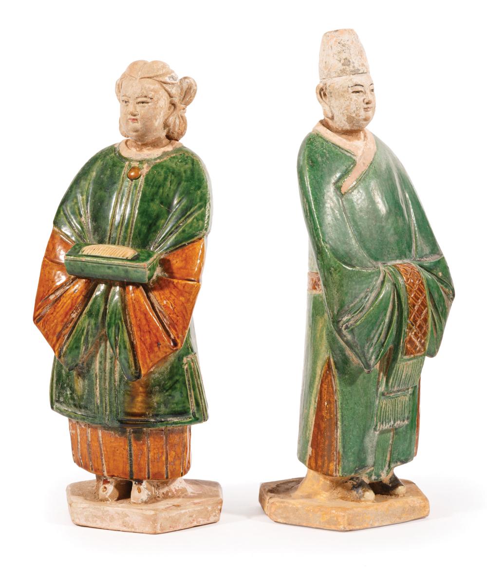 Appraisal: Two Chinese Sancai Glazed Pottery Attendants Ming Dynasty - male