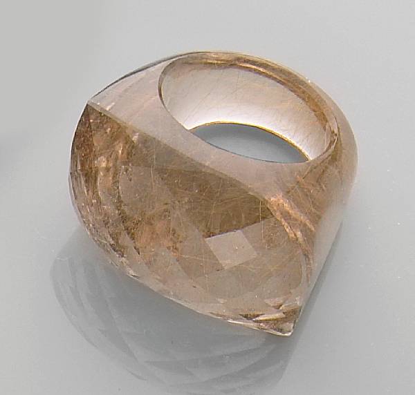 Appraisal: Rutilated Smoky Quartz Hololith Ring Carved from a single piece