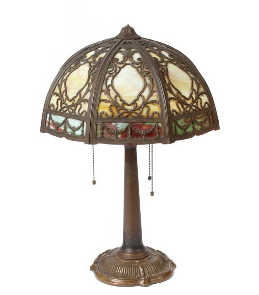 Appraisal: An American leaded glass lamp height to finial in