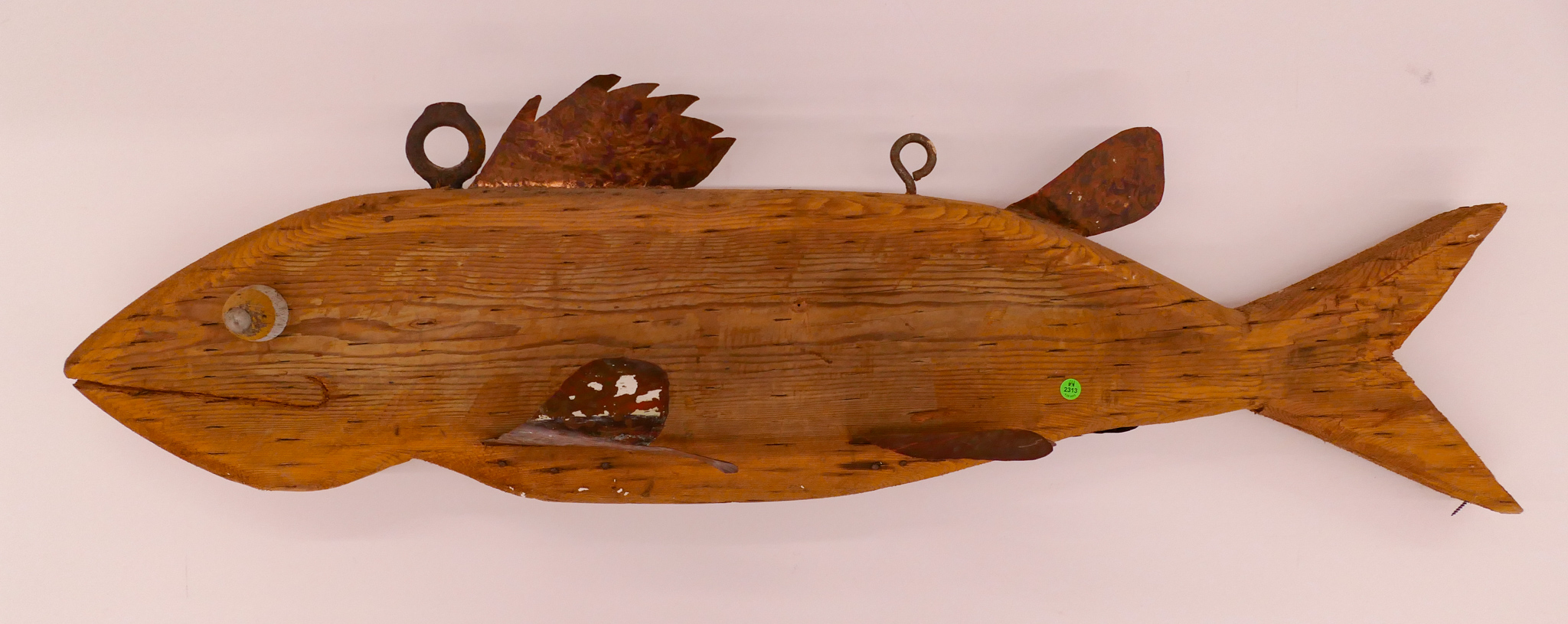 Appraisal: Large Folk Art Wood Copper Hanging Fish Sculpture- x ''