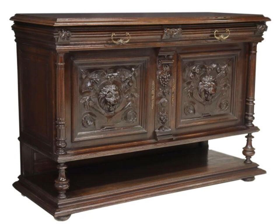 Appraisal: French Henri II style walnut sideboard late th c rectangular