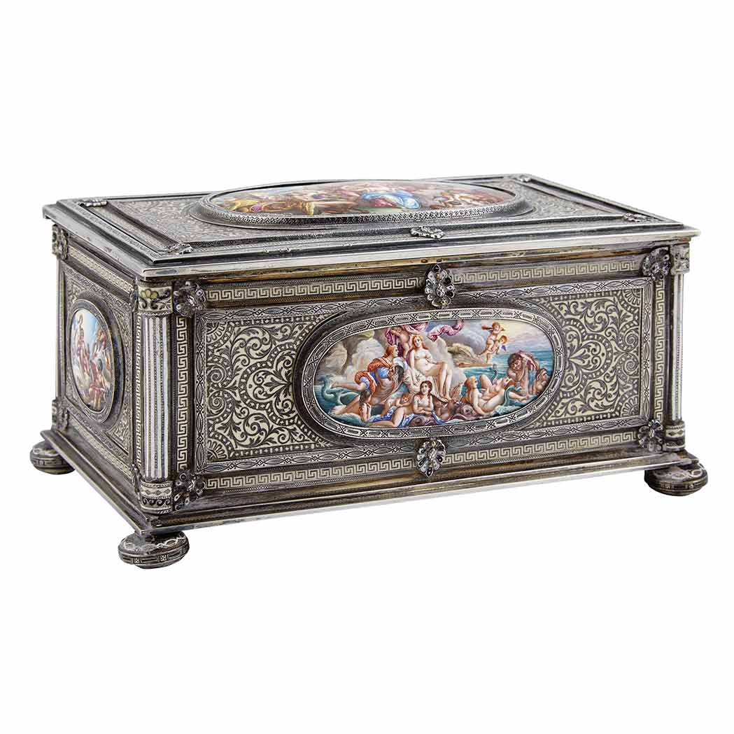 Appraisal: Viennese Silver and Enamel Casket Circa Of rectangular form the