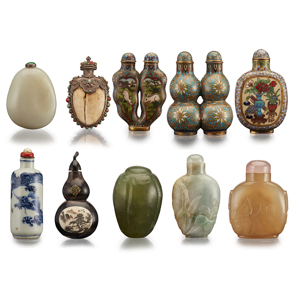 Appraisal: YGROUP OF TEN SNUFF BOTTLES TH CENTURY comprising three cloisonn