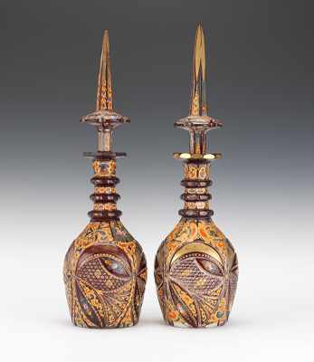 Appraisal: A Near Pair of Bohemian Glass Decanters Mid- th Century