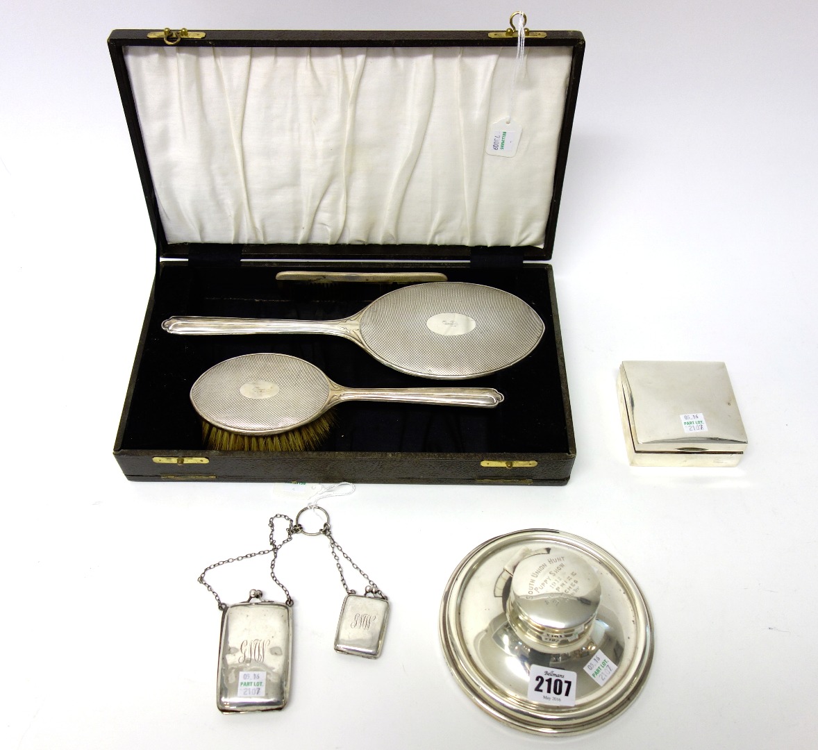 Appraisal: Silver and silver mounted wares comprising a circular capstan shaped