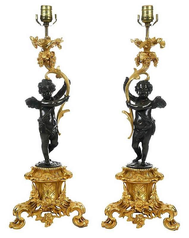 Appraisal: Pair Louis XV Style Parcel-Gilt Bronze Lamps French late th