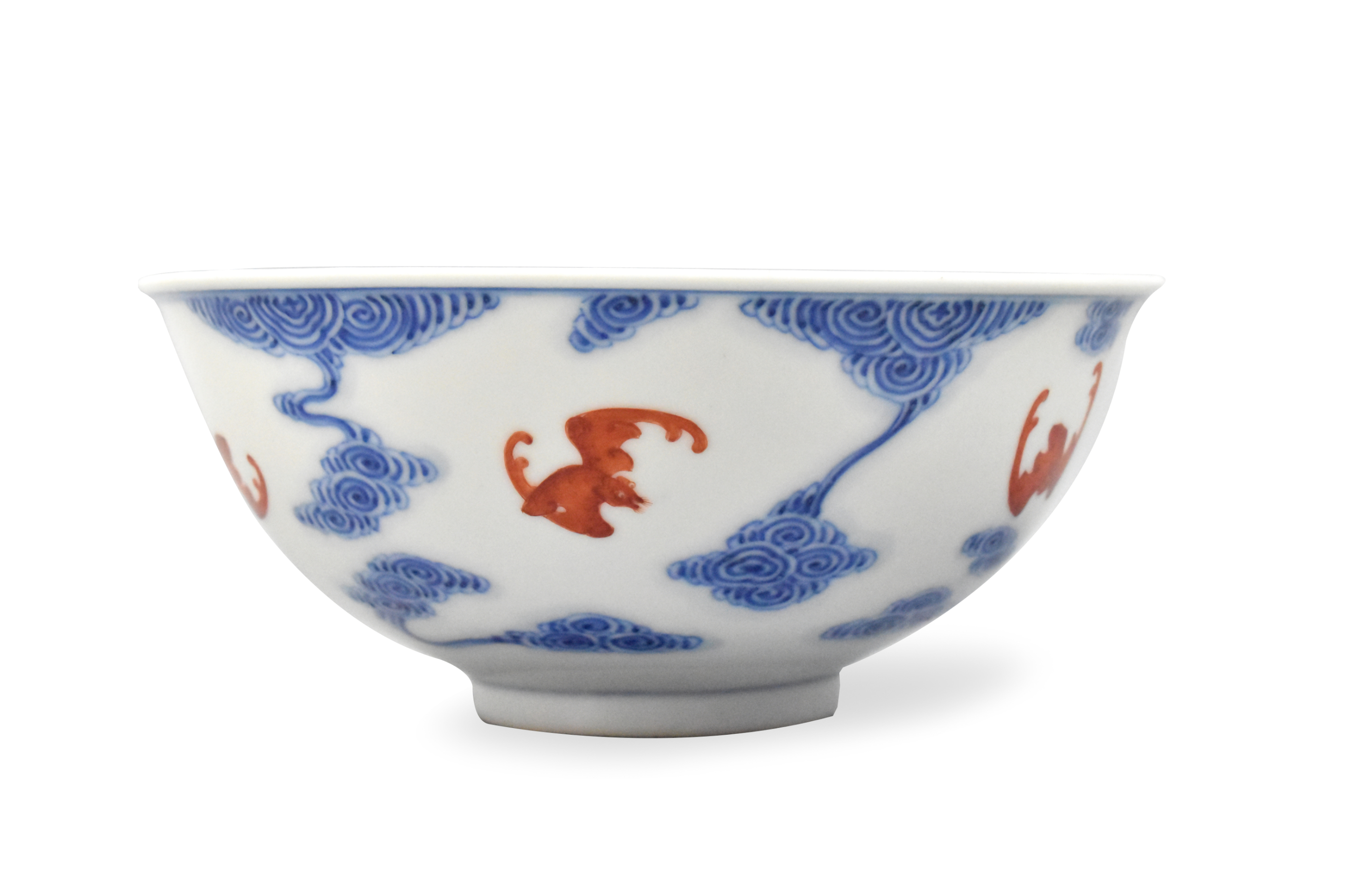 Appraisal: An imperial Chinese blue and iron red bat bowl dating