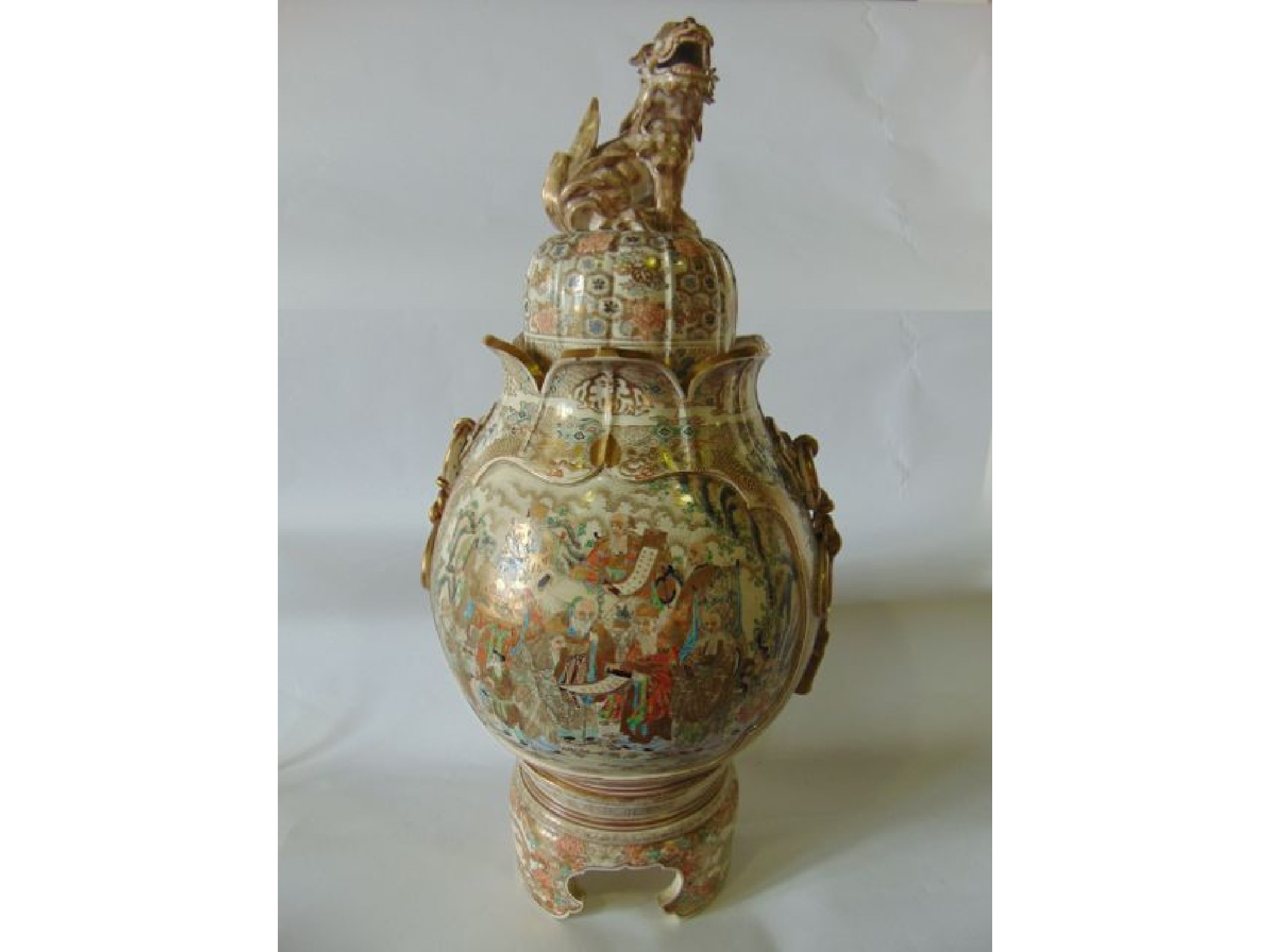 Appraisal: A substantial th century Satsuma vase cover and stand the