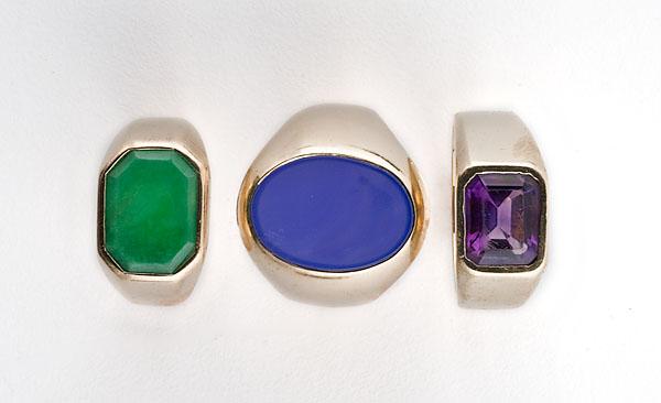 Appraisal: A GROUP OF K GOLD AND GEMSTONE MENS RINGS A