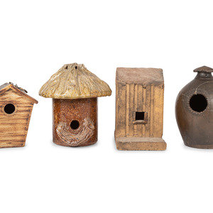 Appraisal: Four Stoneware Birdhouses one with incising to body G M