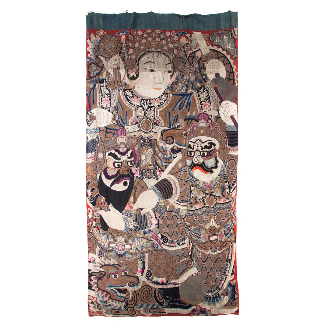 Appraisal: Impressive Chinese silk embroidered panel early th century embroidered throughout