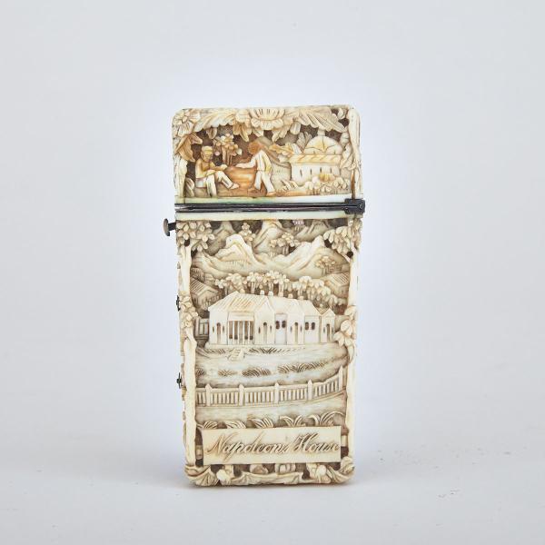 Appraisal: Chinese Export Silver Mounted Carved Ivory Lancet Case of Napoleonic