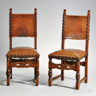 Appraisal: Six Oak Baroque-style Side Chairs probably England late th early