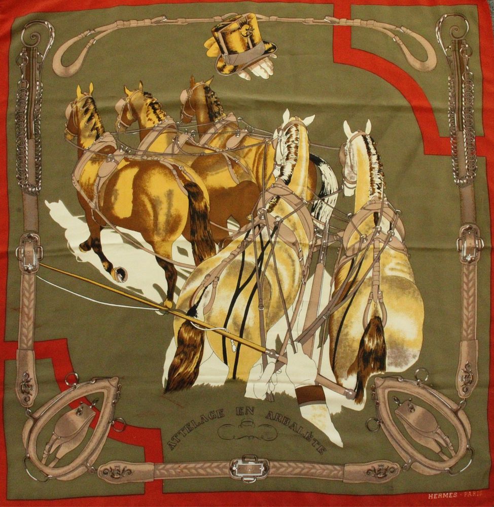 Appraisal: Hermes Silk Scarf - Attelage en Arbalete Hermes silk scarf