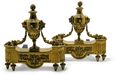 Appraisal: Pair of Louis XVI Style Gilt-Metal ChenetsTogether with a Set