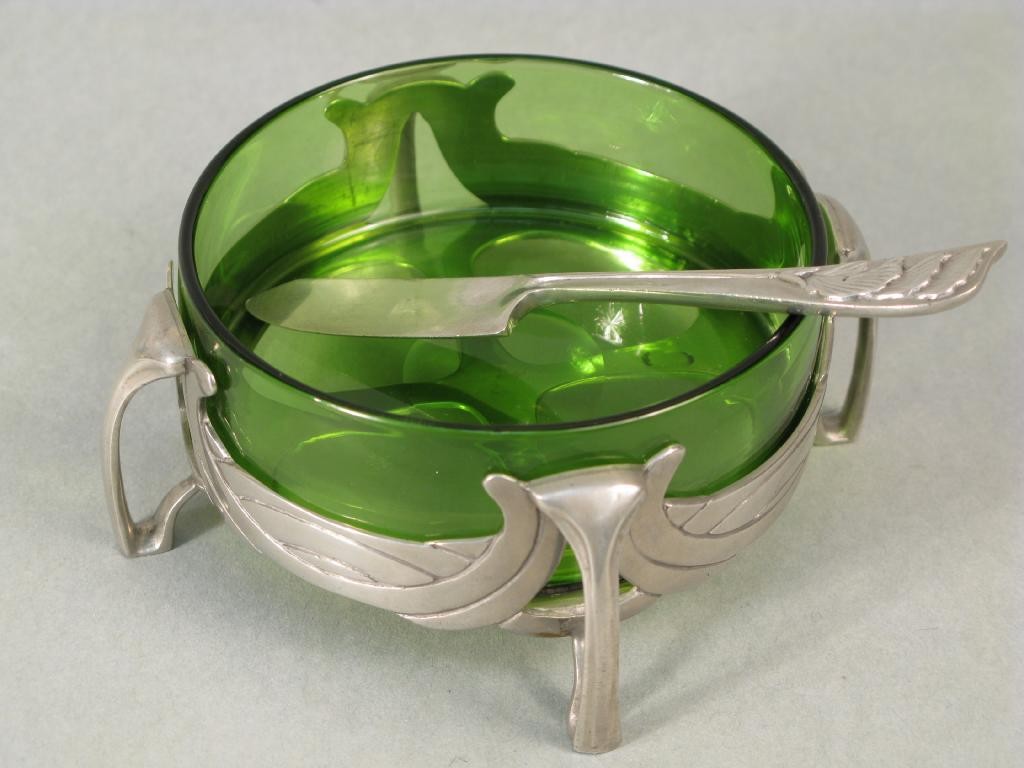 Appraisal: A Tudric pewter butter dish in Art Nouveau style shape