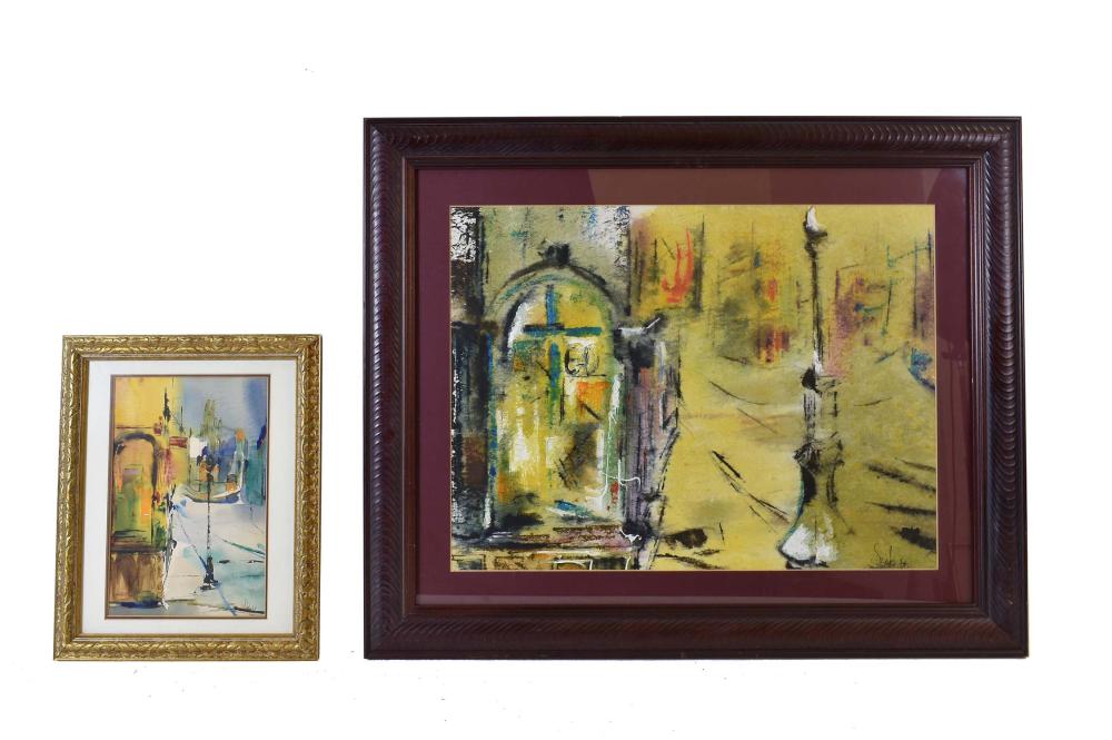 Appraisal: MARIE SCHLECHT AMERICAN B TWO PAINTINGSTwo Cityscape Paintings both signed