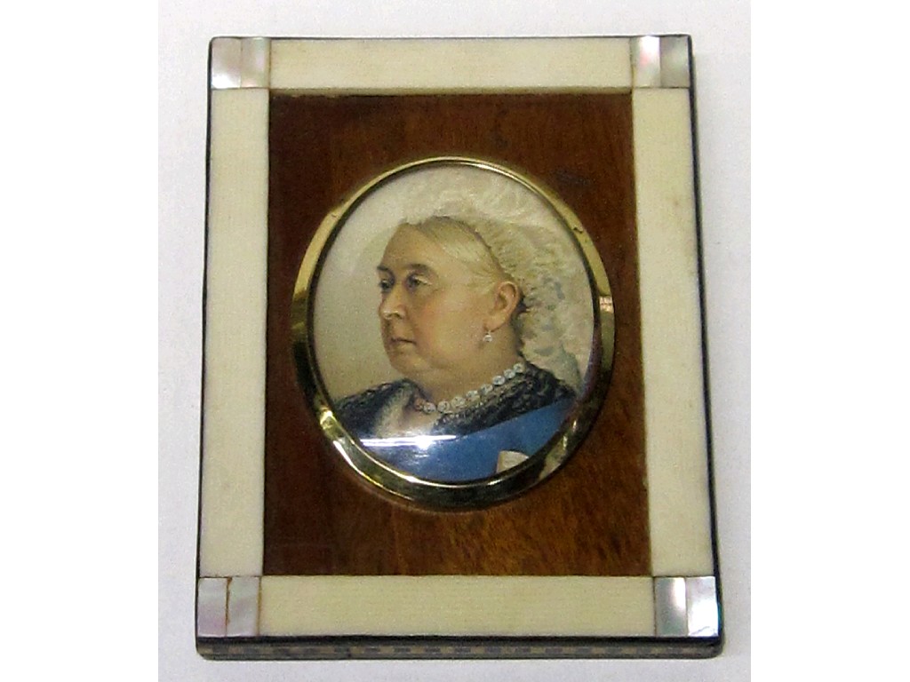 Appraisal: Portrait miniature of Queen Victoria in mother of pearl mounted