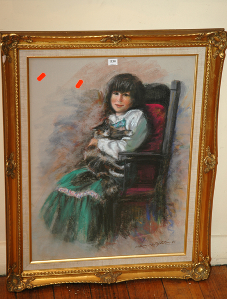 Appraisal: WILLIAM STAPLETON GIRL WITH CAT PASTEL