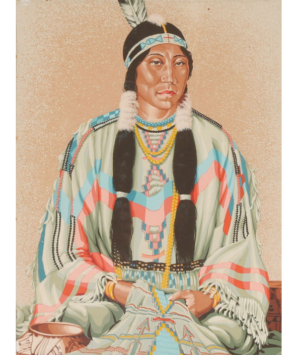 Appraisal: Vintage screenprint portrait of a Native American Blackfoot woman in