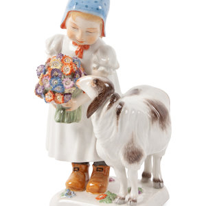 Appraisal: A Meissen Porcelain Figure of a Girl with a Sheep