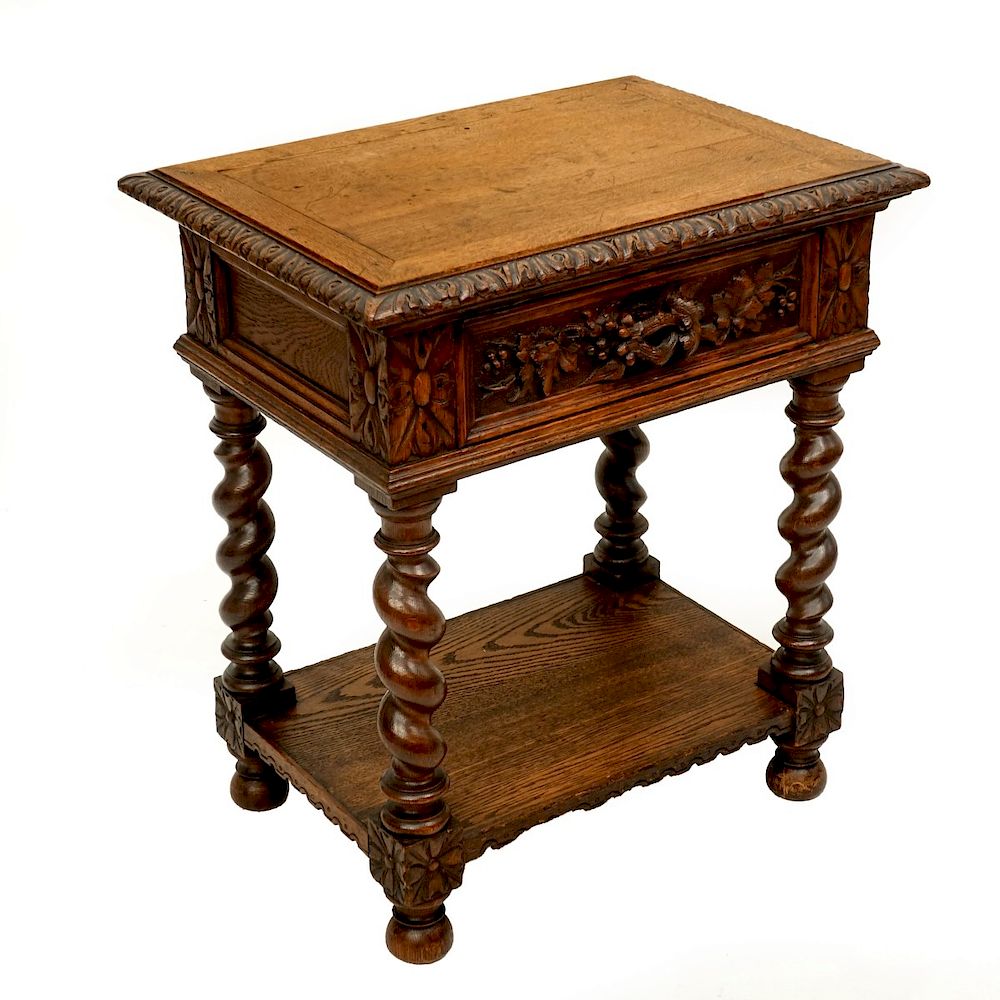 Appraisal: Antique Carved Side Table Antique Carved Wood Side Table with