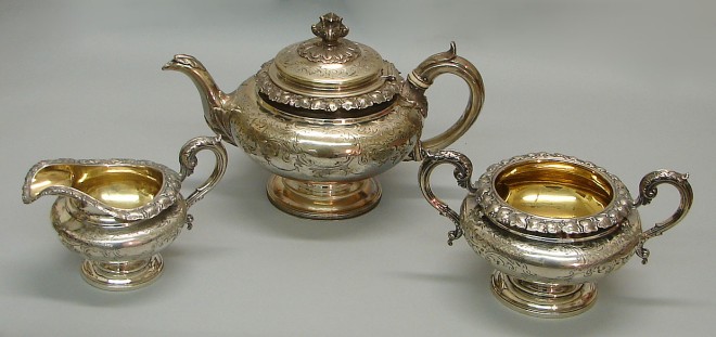 Appraisal: Lot of three Tea pot creamer and waste bowl gold