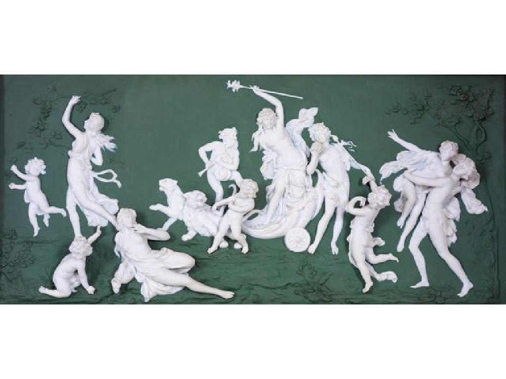 Appraisal: GERMAN JASPERWARE PLAQUE c depicting a Bacchic scene centred by