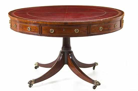 Appraisal: Regency mahogany and tooled-leather rent table early th century circular