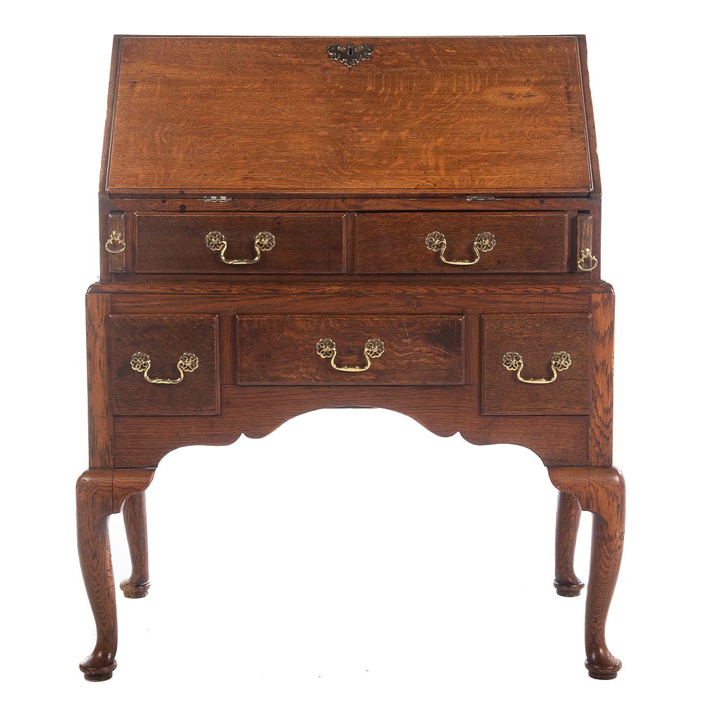 Appraisal: George II Oak Slant Front Desk Circa fitted interior fall