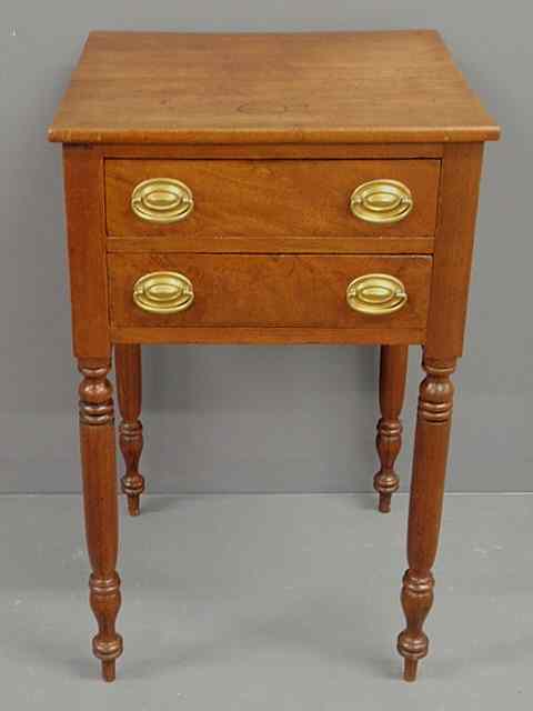 Appraisal: Sheraton walnut two-drawer stand c with delicate turned legs h