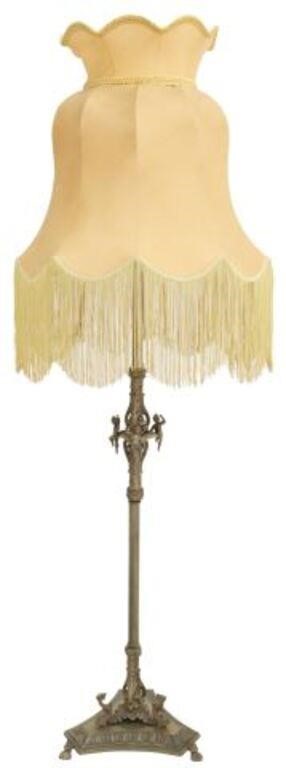 Appraisal: Classical style gilt-metal three-light floor lamp th c having large