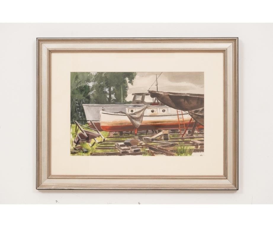 Appraisal: Giovanni Martino - PA framed and matted watercolor of boats