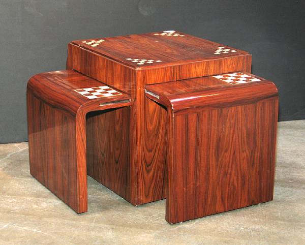 Appraisal: An Art Deco inlaid hardwood extending coffee table height in