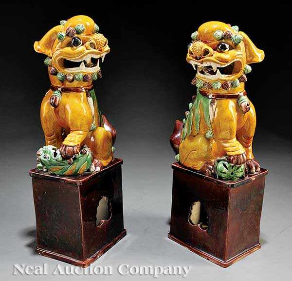 Appraisal: A Pair of Chinese Kangxi-Style Famille Verte Biscuit Glazed Porcelain