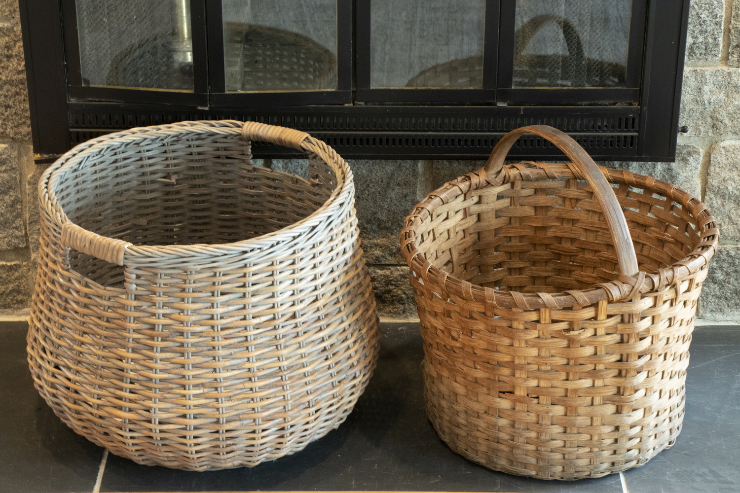 Appraisal: PR OF WOVEN BASKETS Two rustic woven baskets of differing